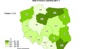 Stopa bezrobocia w czerwcu 2017 w województwach, GUS